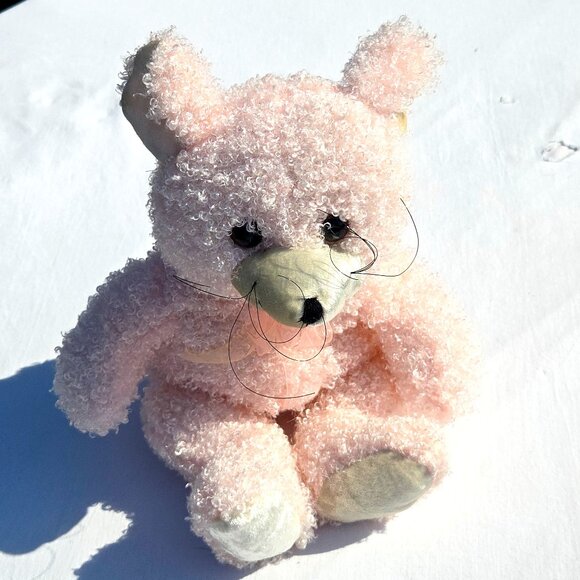 Sold -Plush Soft Pink Dusty Rose Mouse by Proud Toy Sweet Xtra Soft Shaggy Curly - Picture 3 of 12